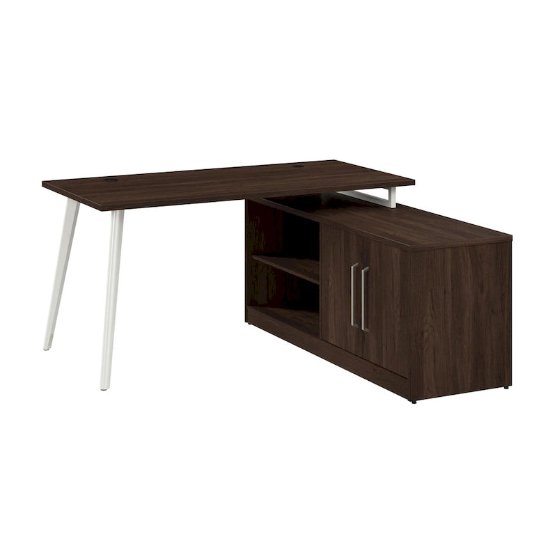 60W Eckschreibtisch mit Stauraumschrank und ausgestellten Metallbeinen