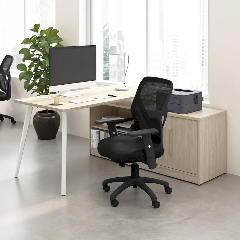 60W Eckschreibtisch mit Stauraumschrank und ausgestellten Metallbeinen