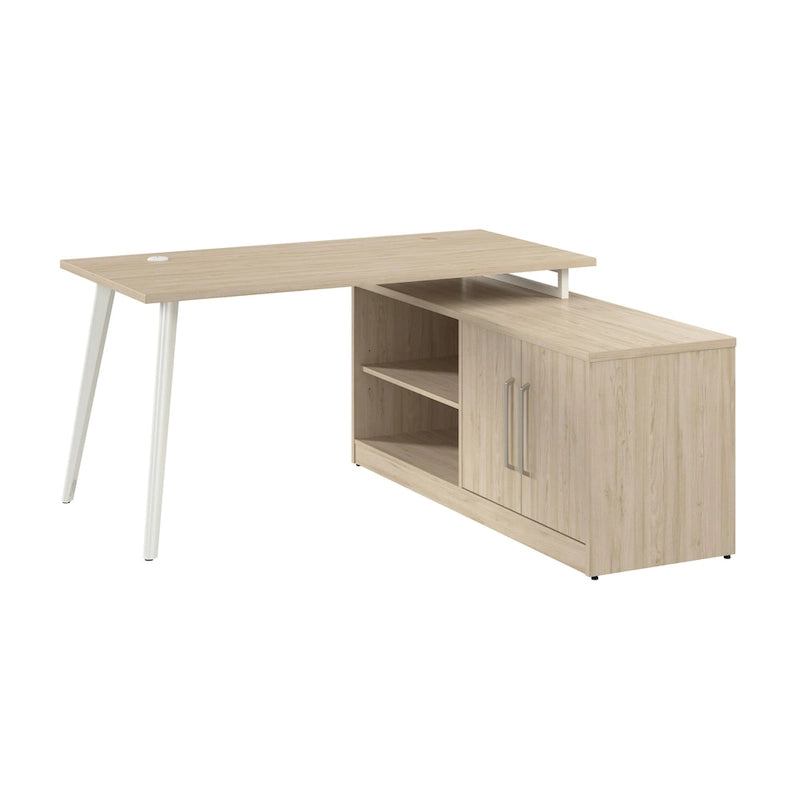 60W Eckschreibtisch mit Stauraumschrank und ausgestellten Metallbeinen