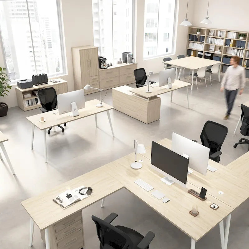 60W Eckschreibtisch mit Stauraumschrank und ausgestellten Metallbeinen