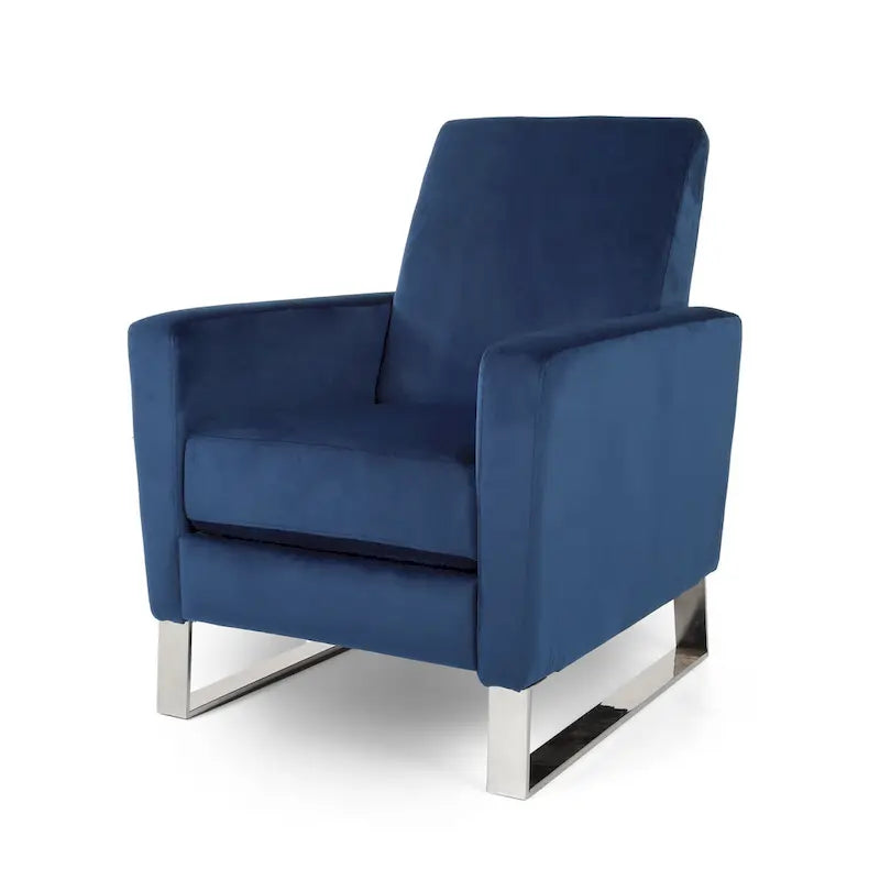 Manueller Push-Back-Liegesessel aus blauem Samt mit Beinen aus Edelstahl