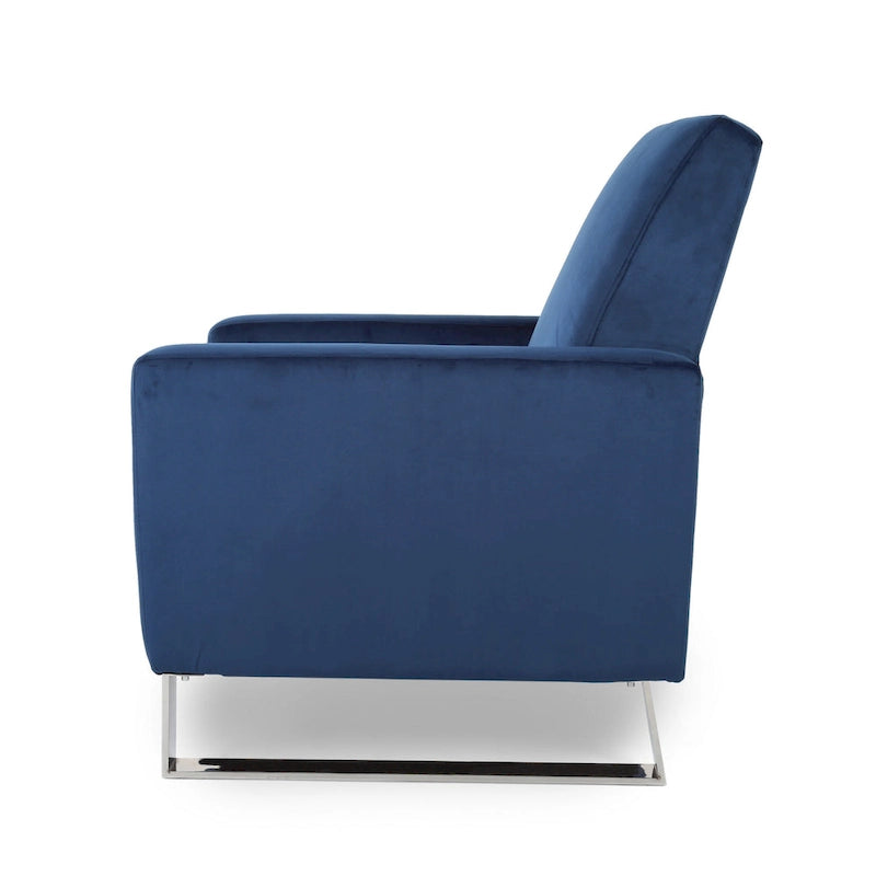 Manueller Push-Back-Liegesessel aus blauem Samt mit Beinen aus Edelstahl