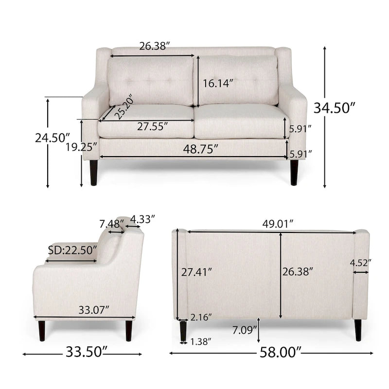 Zeitgenössisches Stoff-Loveseat mit getufteter Waffelsteppung