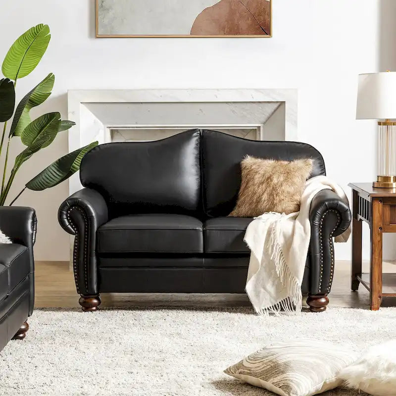 Transitional Ledersofa mit getufteter Rückenlehne
