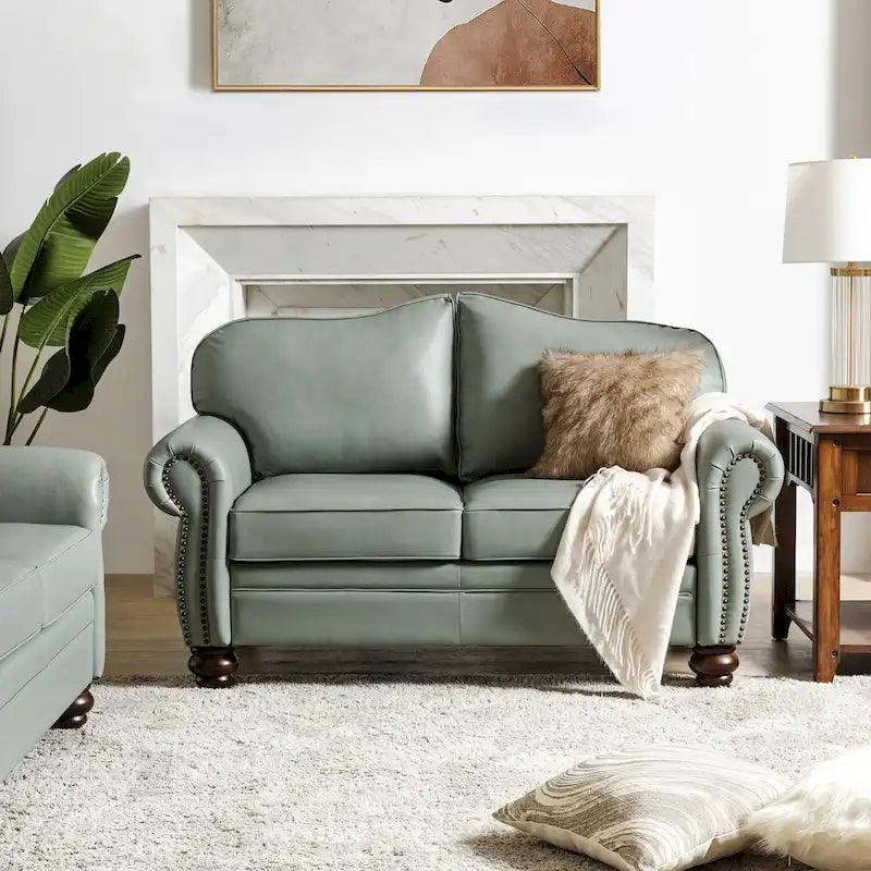 Transitional Ledersofa mit getufteter Rückenlehne