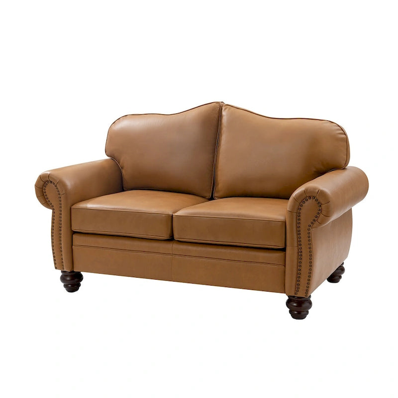 Transitional Ledersofa mit getufteter Rückenlehne