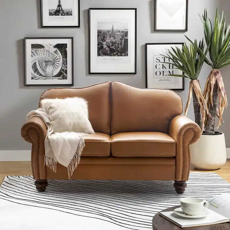 Transitional Ledersofa mit getufteter Rückenlehne
