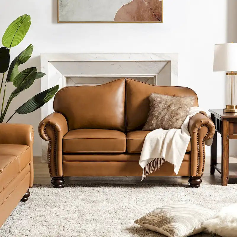 Transitional Ledersofa mit getufteter Rückenlehne