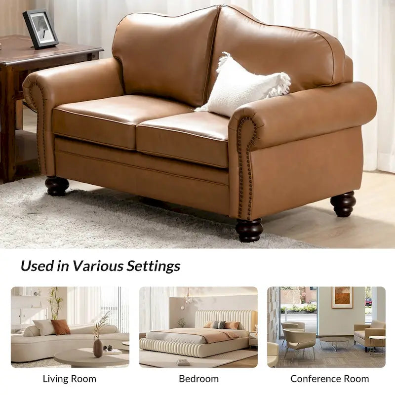 Transitional Ledersofa mit getufteter Rückenlehne