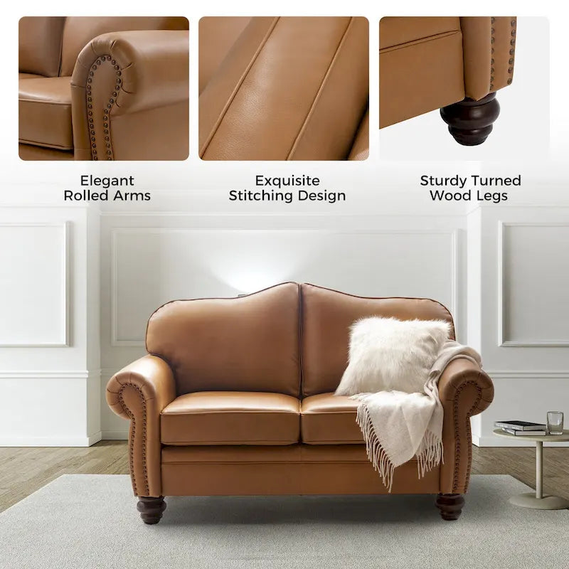 Transitional Ledersofa mit getufteter Rückenlehne