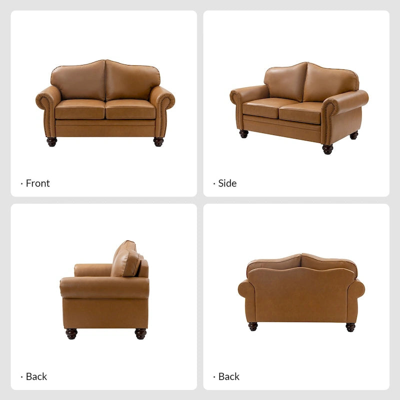 Transitional Ledersofa mit getufteter Rückenlehne