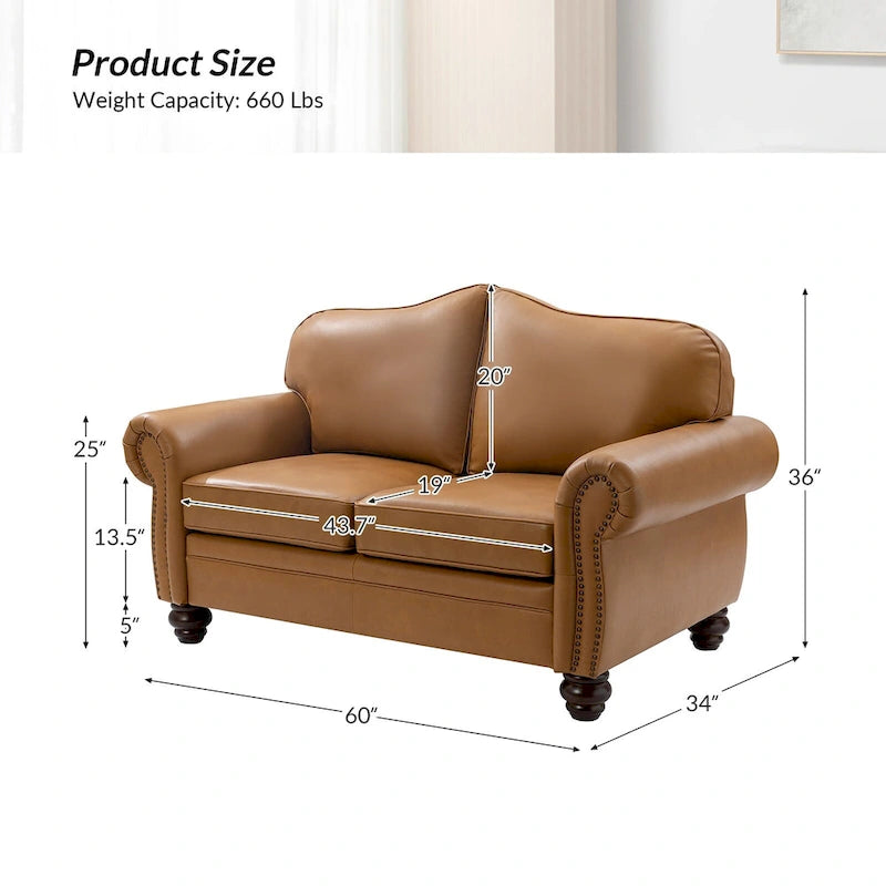Transitional Ledersofa mit getufteter Rückenlehne