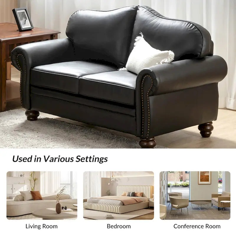 Transitional Ledersofa mit getufteter Rückenlehne