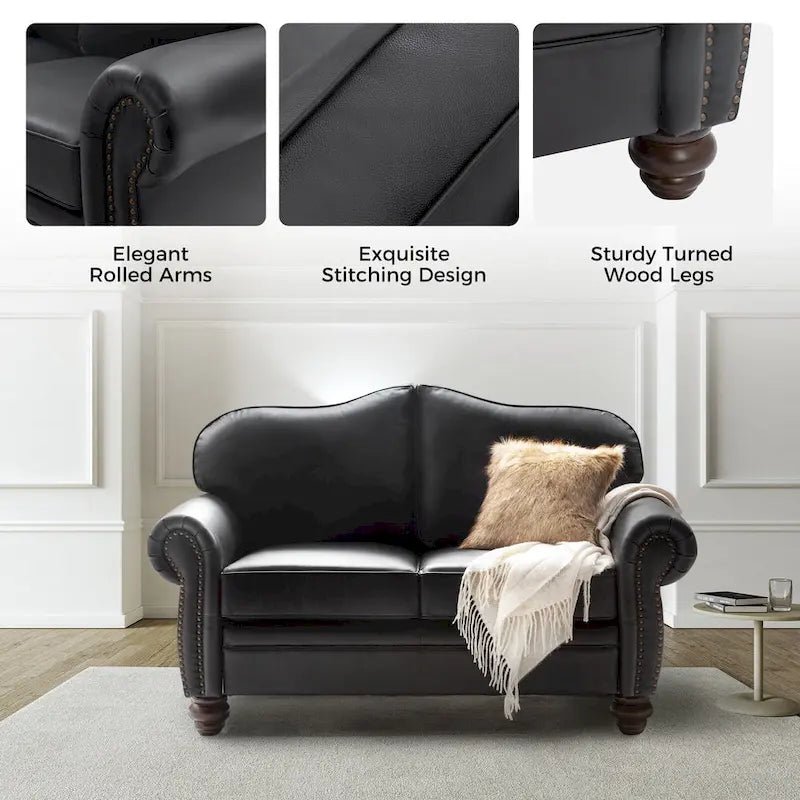 Transitional Ledersofa mit getufteter Rückenlehne