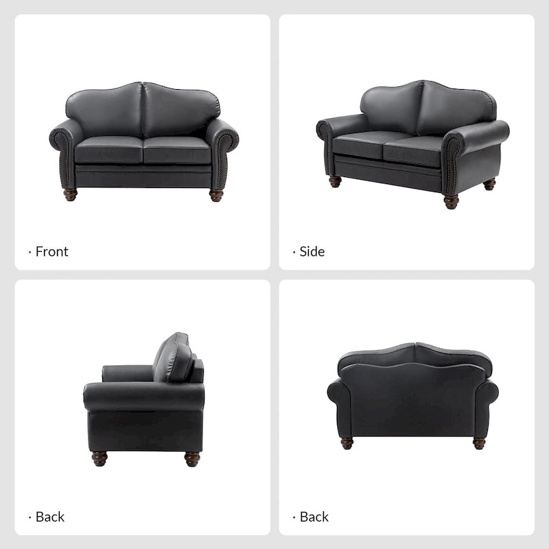 Transitional Ledersofa mit getufteter Rückenlehne