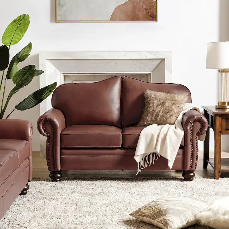 Transitional Ledersofa mit getufteter Rückenlehne