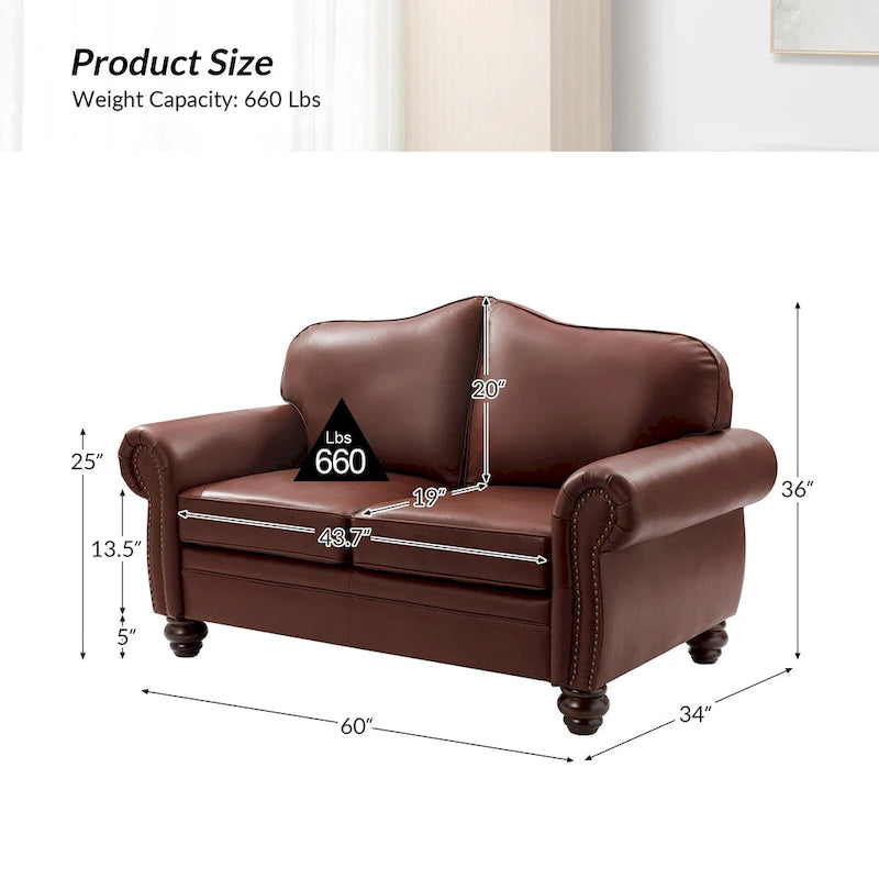 Transitional Ledersofa mit getufteter Rückenlehne