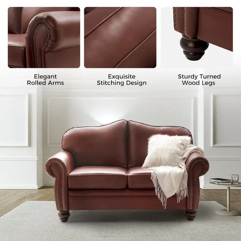 Transitional Ledersofa mit getufteter Rückenlehne