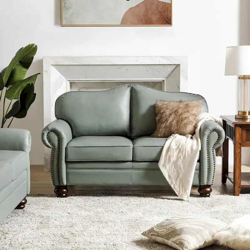 Transitional Ledersofa mit getufteter Rückenlehne