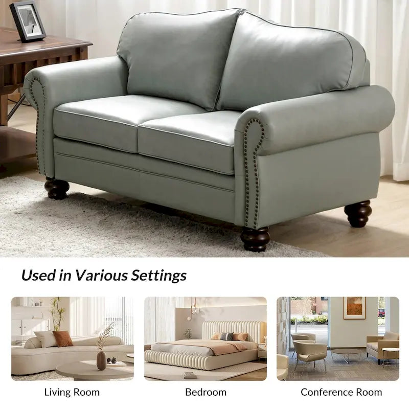 Transitional Ledersofa mit getufteter Rückenlehne