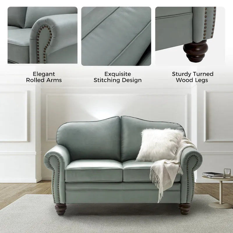 Transitional Ledersofa mit getufteter Rückenlehne