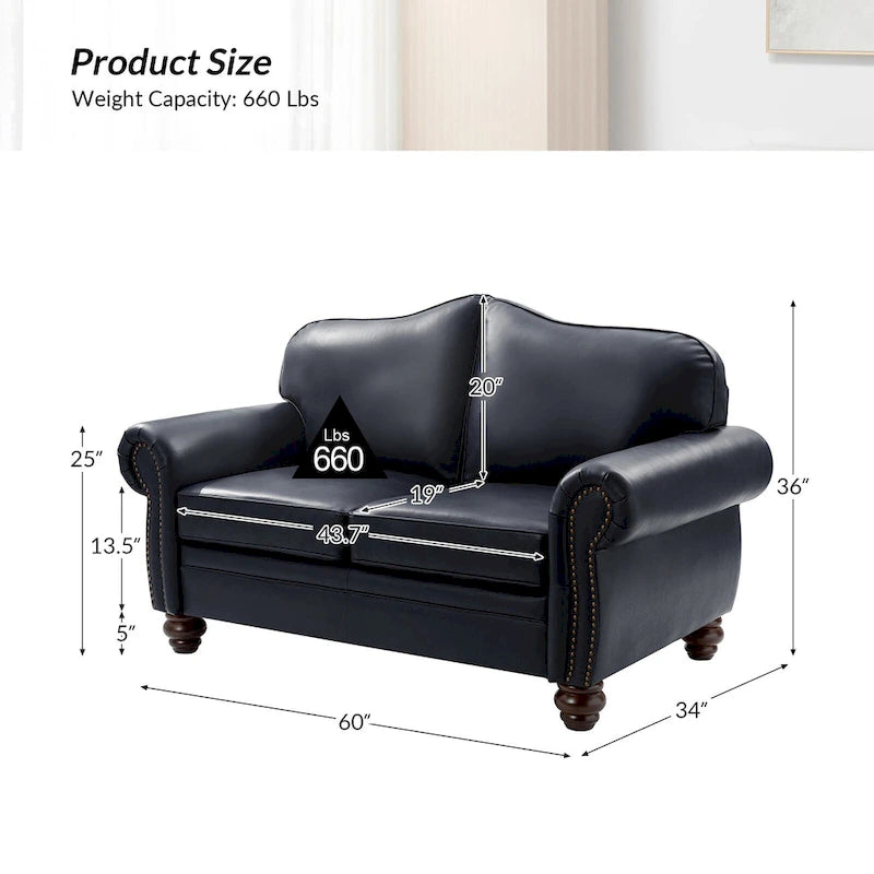 Transitional Ledersofa mit getufteter Rückenlehne