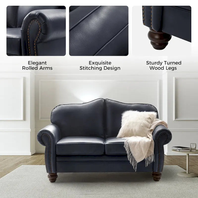 Transitional Ledersofa mit getufteter Rückenlehne