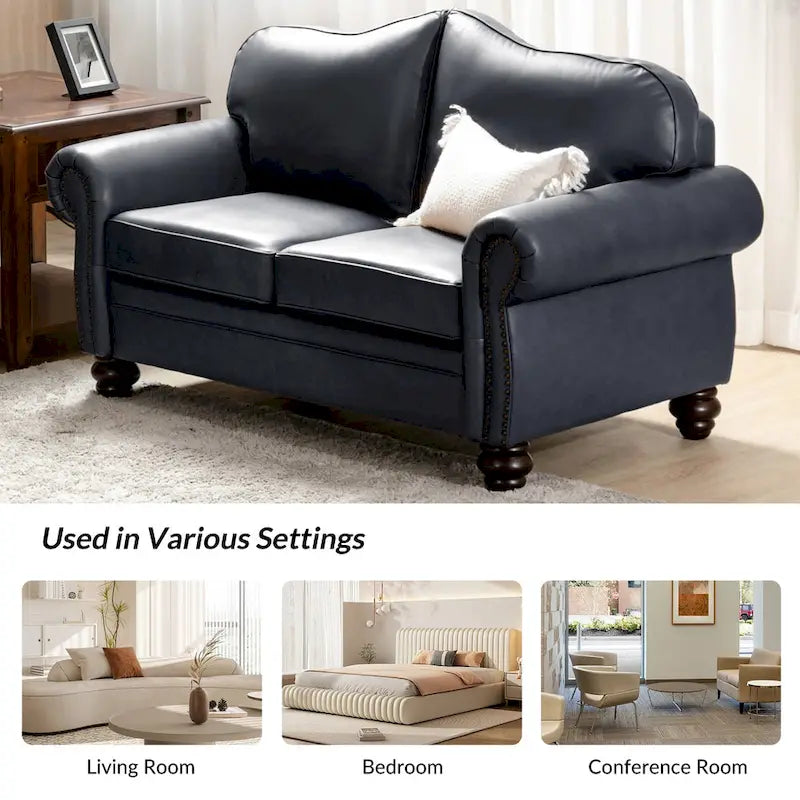 Transitional Ledersofa mit getufteter Rückenlehne