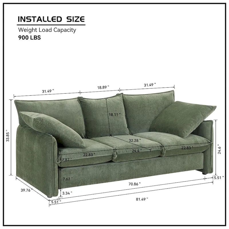 Mid-Century Modern Dreisitzer-Sofa für Wohnzimmer, Apartment, Lounge, Schlafzimmer