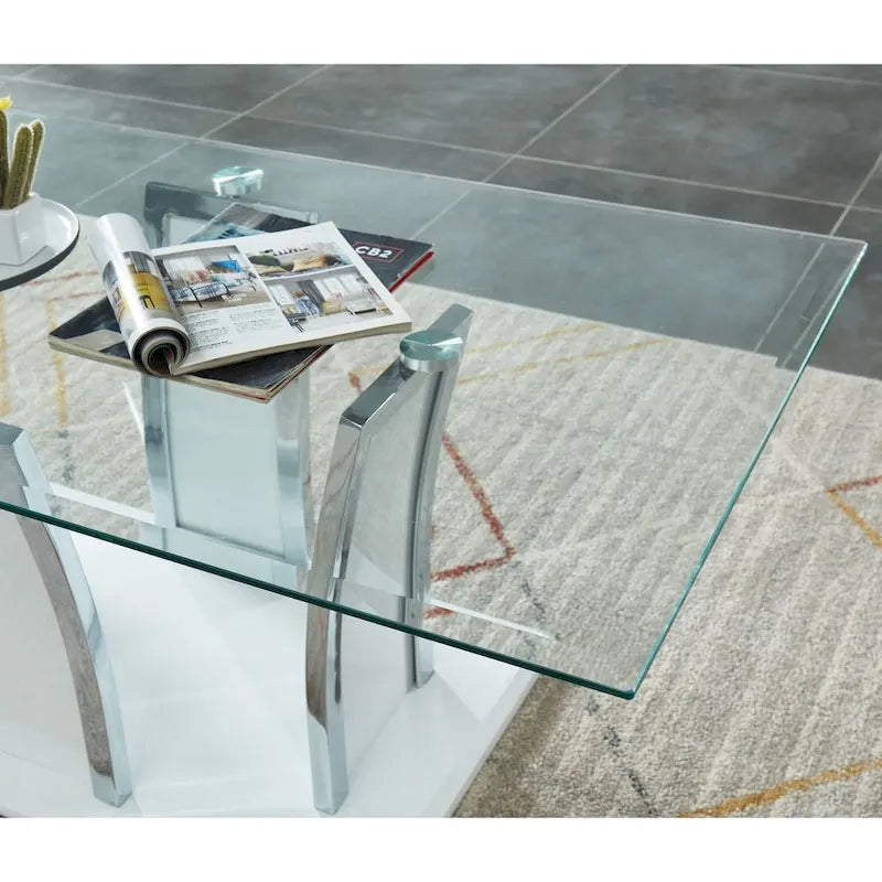 Modernes 2-teiliges Akzenttisch-Set mit Glasplatte