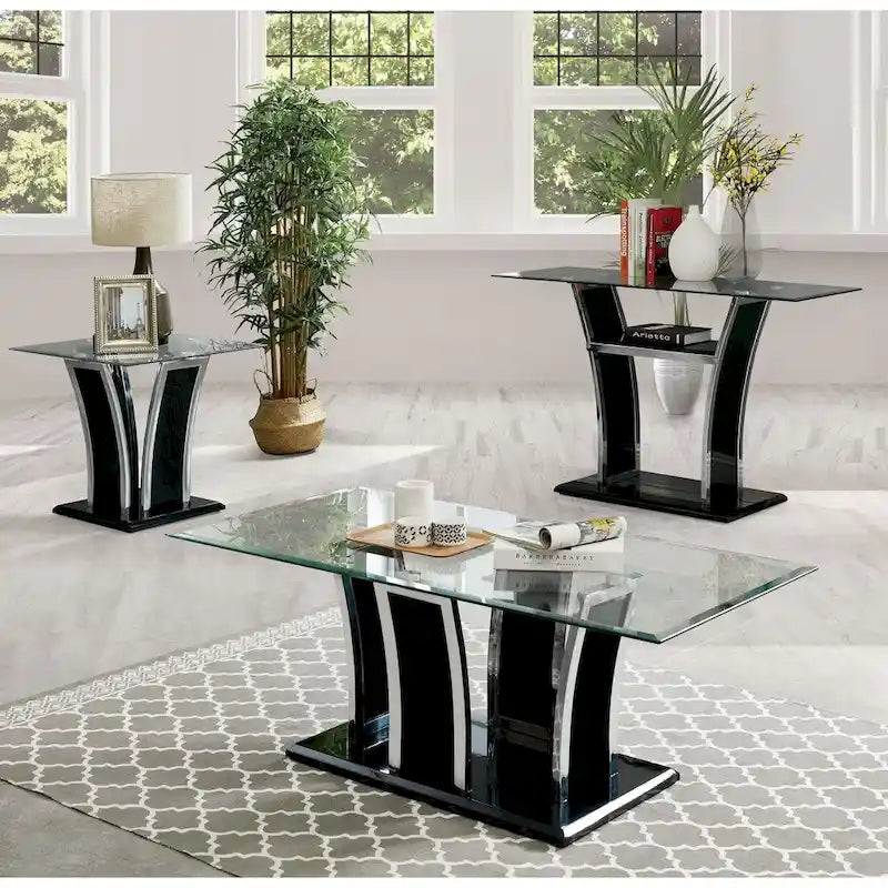 Modernes 2-teiliges Akzenttisch-Set mit Glasplatte