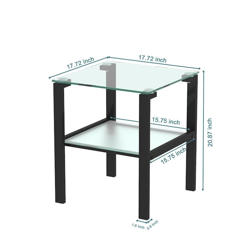 Zweistufiger Beistelltisch aus gehärtetem Glas mit Eckablage