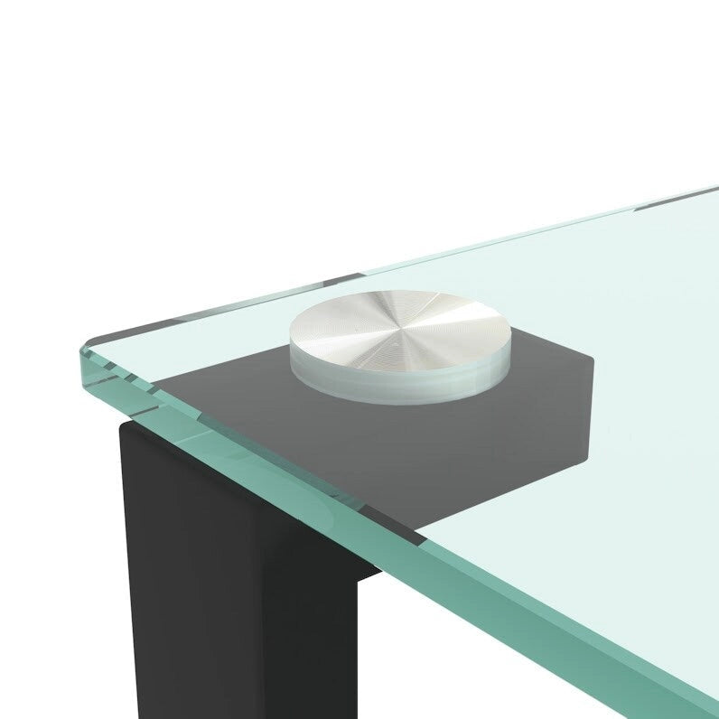 Zweistufiger Beistelltisch aus gehärtetem Glas mit Eckablage