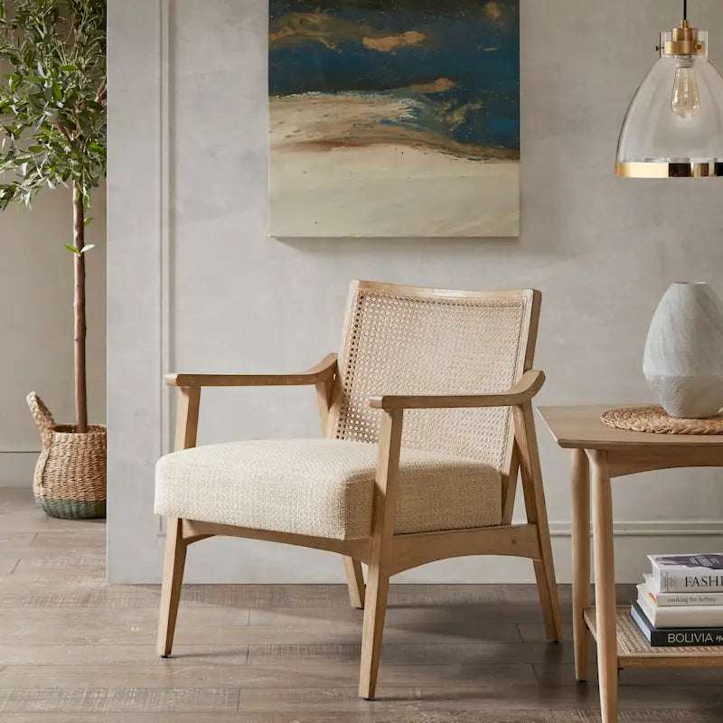 Akzentstuhl im Mid-Century-Stil mit Wiener Geflecht und gepolstertem Sitz