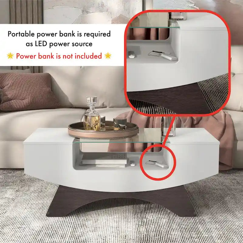 Moderner Couchtisch mit Glasplatte und Stauraum
