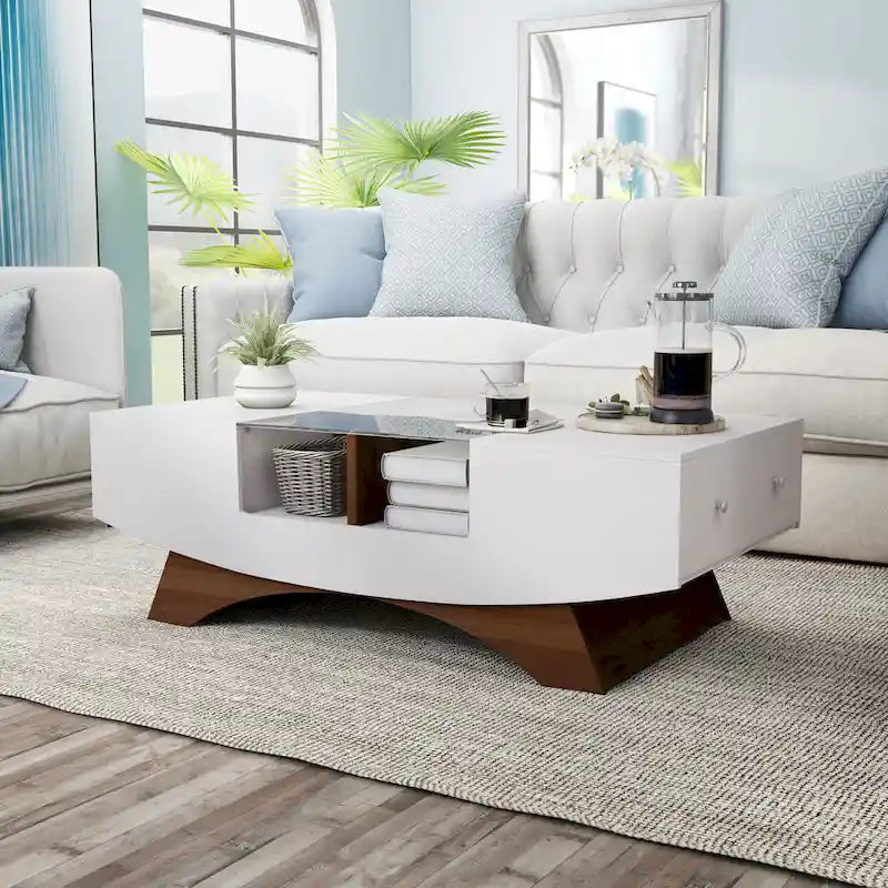 Moderner Couchtisch mit Glasplatte und Stauraum
