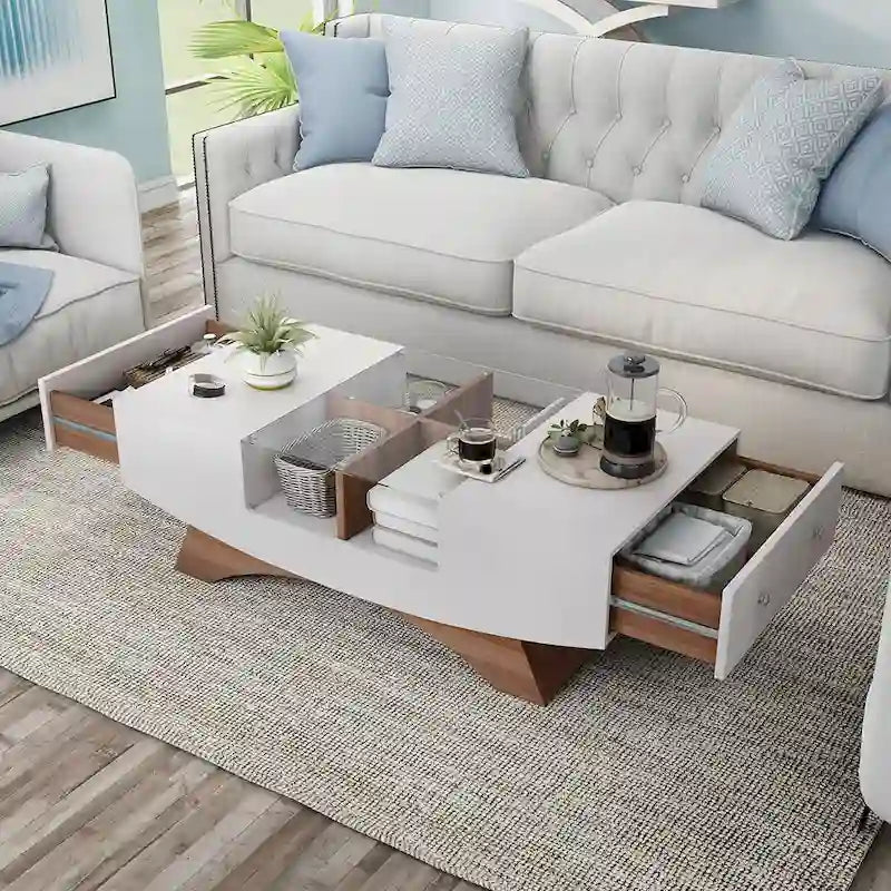 Moderner Couchtisch mit Glasplatte und Stauraum