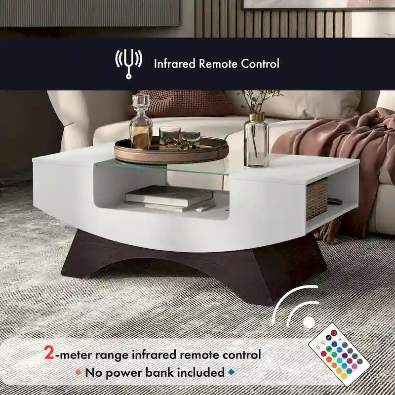 Moderner Couchtisch mit Glasplatte und Stauraum