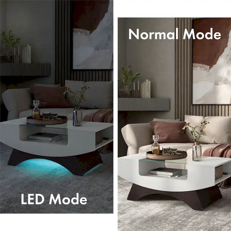 Moderner Couchtisch mit Glasplatte und Stauraum