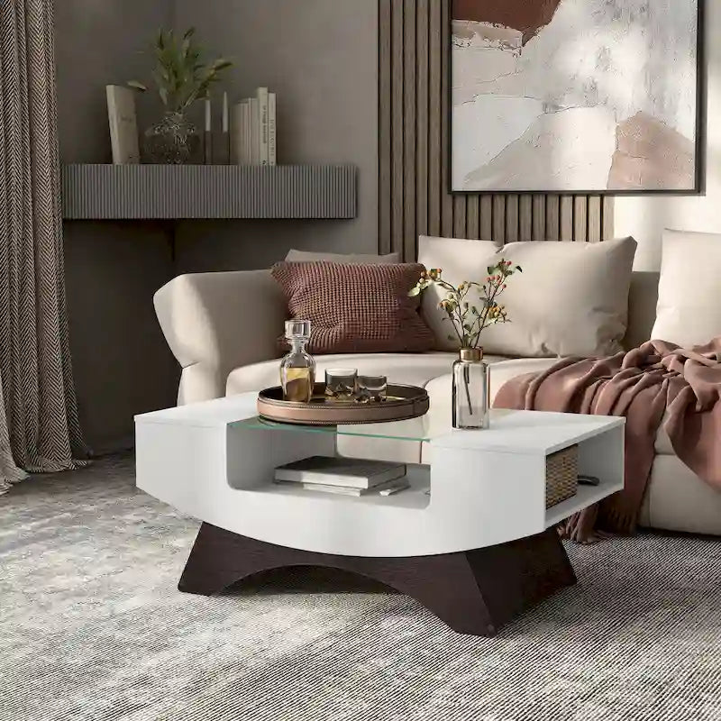 Moderner Couchtisch mit Glasplatte und Stauraum