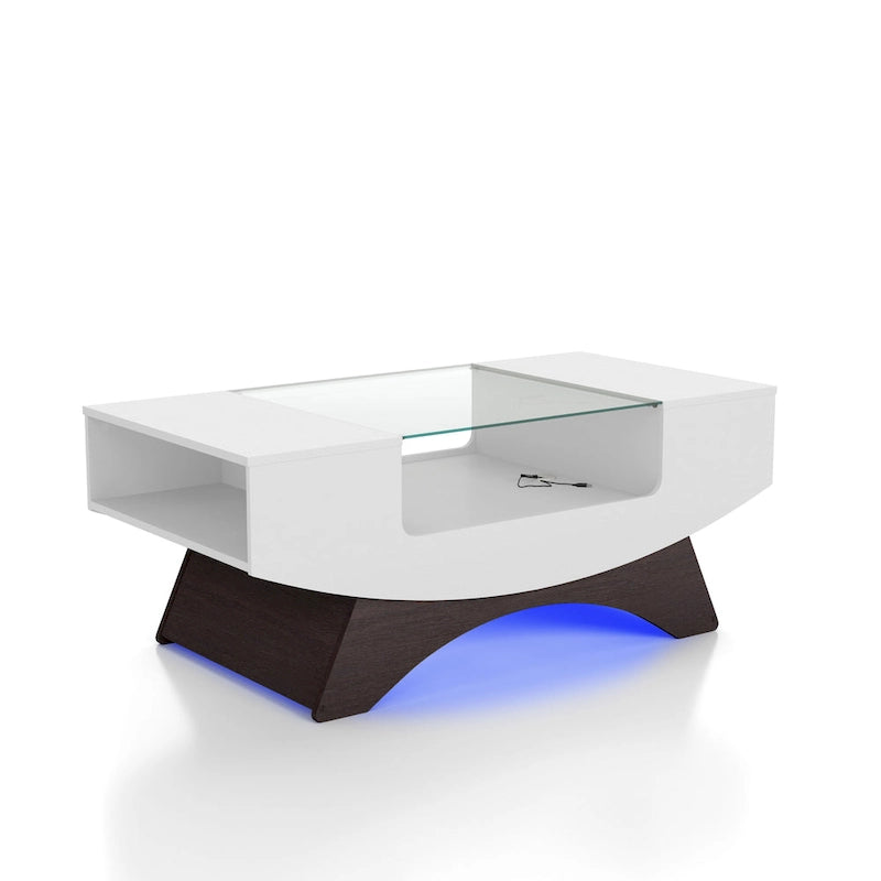 Moderner Couchtisch mit Glasplatte und Stauraum