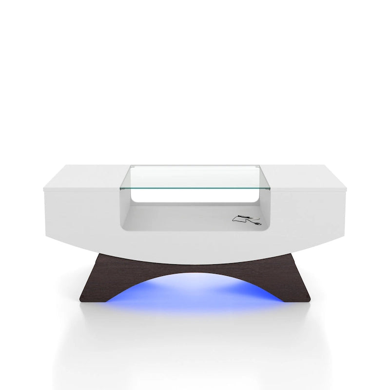 Moderner Couchtisch mit Glasplatte und Stauraum