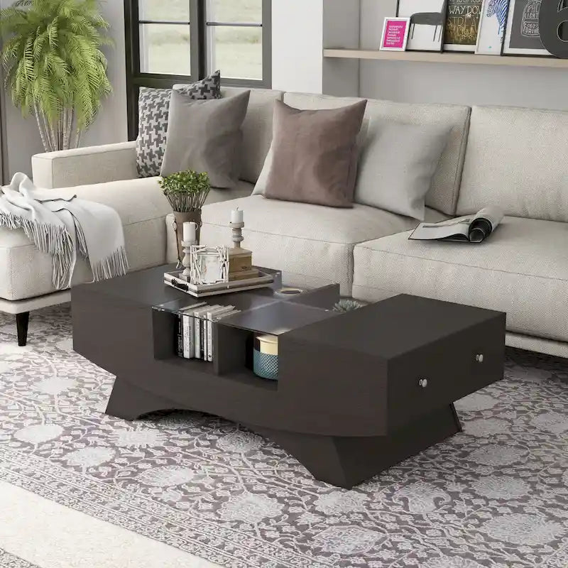 Moderner Couchtisch mit Glasplatte und Stauraum