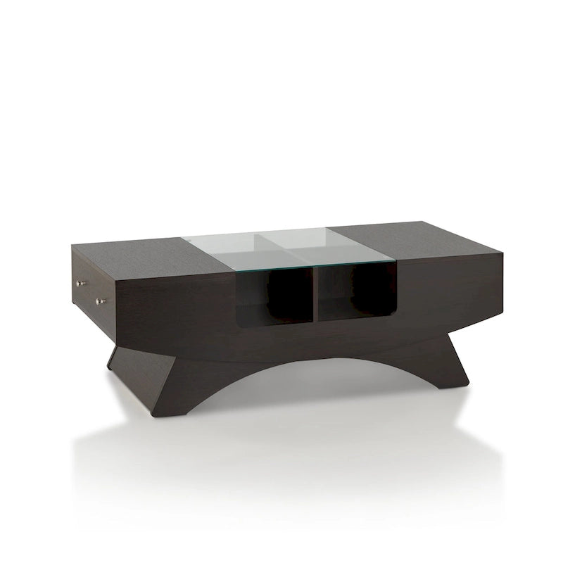 Moderner Couchtisch mit Glasplatte und Stauraum