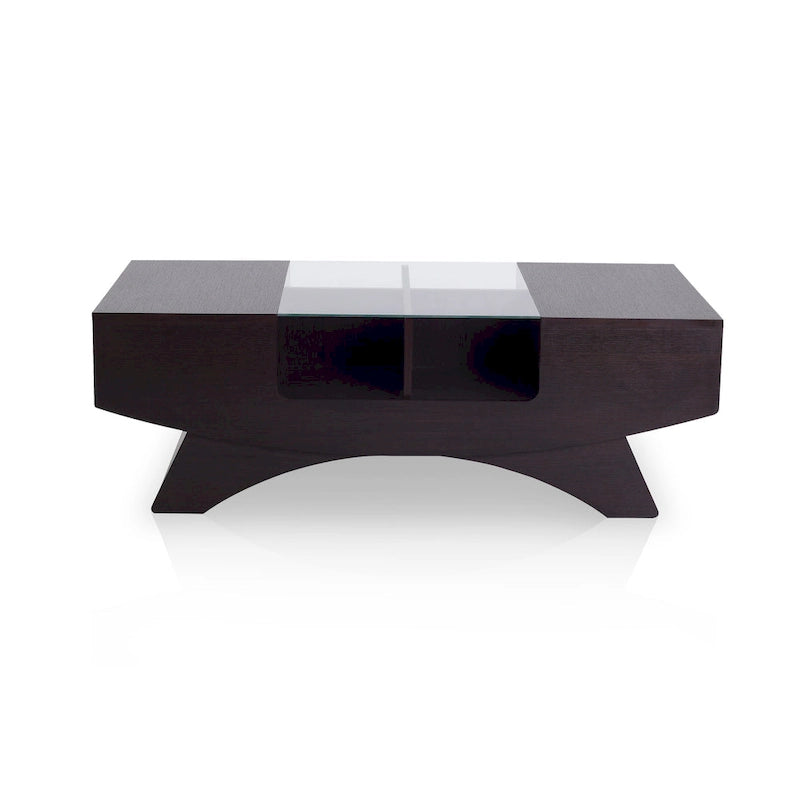Moderner Couchtisch mit Glasplatte und Stauraum