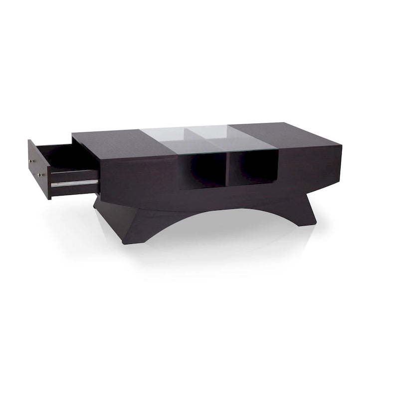 Moderner Couchtisch mit Glasplatte und Stauraum