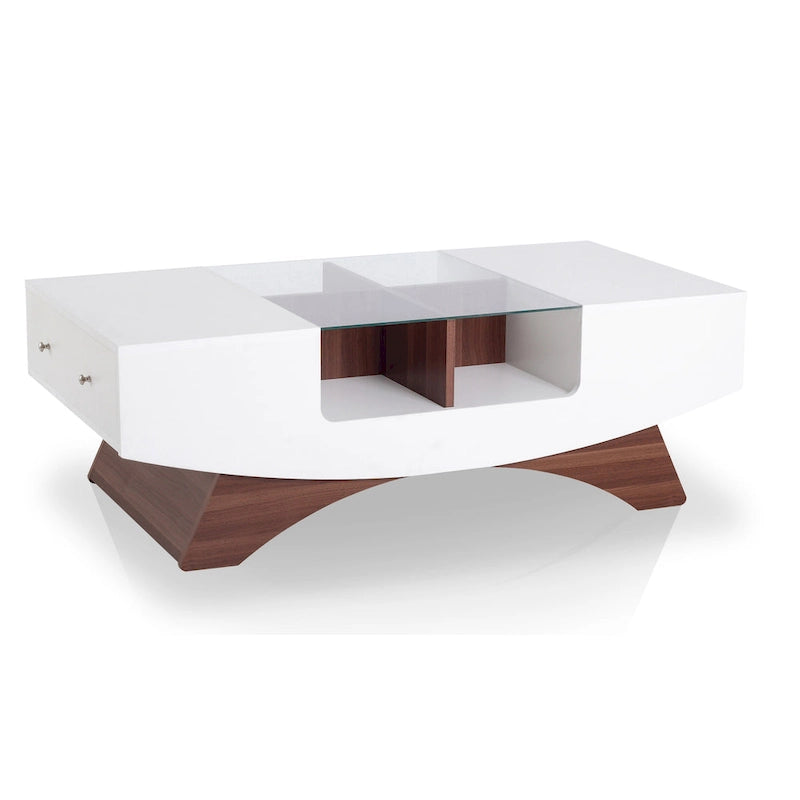 Moderner Couchtisch mit Glasplatte und Stauraum