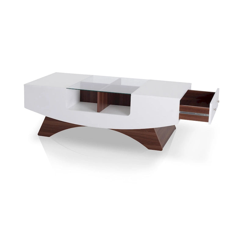 Moderner Couchtisch mit Glasplatte und Stauraum