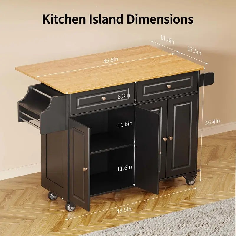 Kücheninselwagen mit Massivholzplatte und feststellbaren Rollen