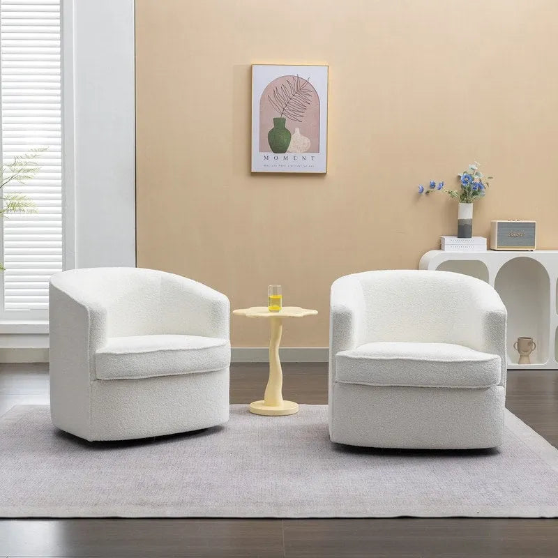 Modernes Bouclé-Polsterbezogenes 360-Grad-Drehsessel-Set (2 Stück)